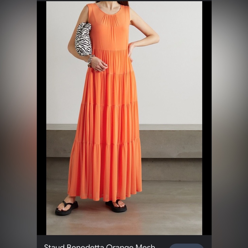 Staud Benedetta Orange Mesh Maxi Dress NWT